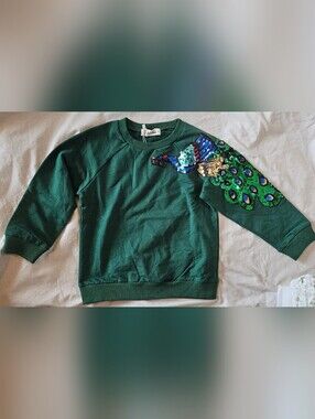 Doe A Dear Toddler Sweatshirt with Sequin Peacock Detail 2T
